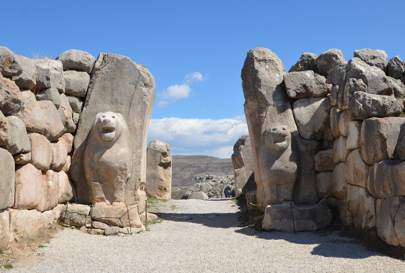 The Lion Gate flanked by two towers at Hattusa, the Hittite capital, Bogazkale, Turkey