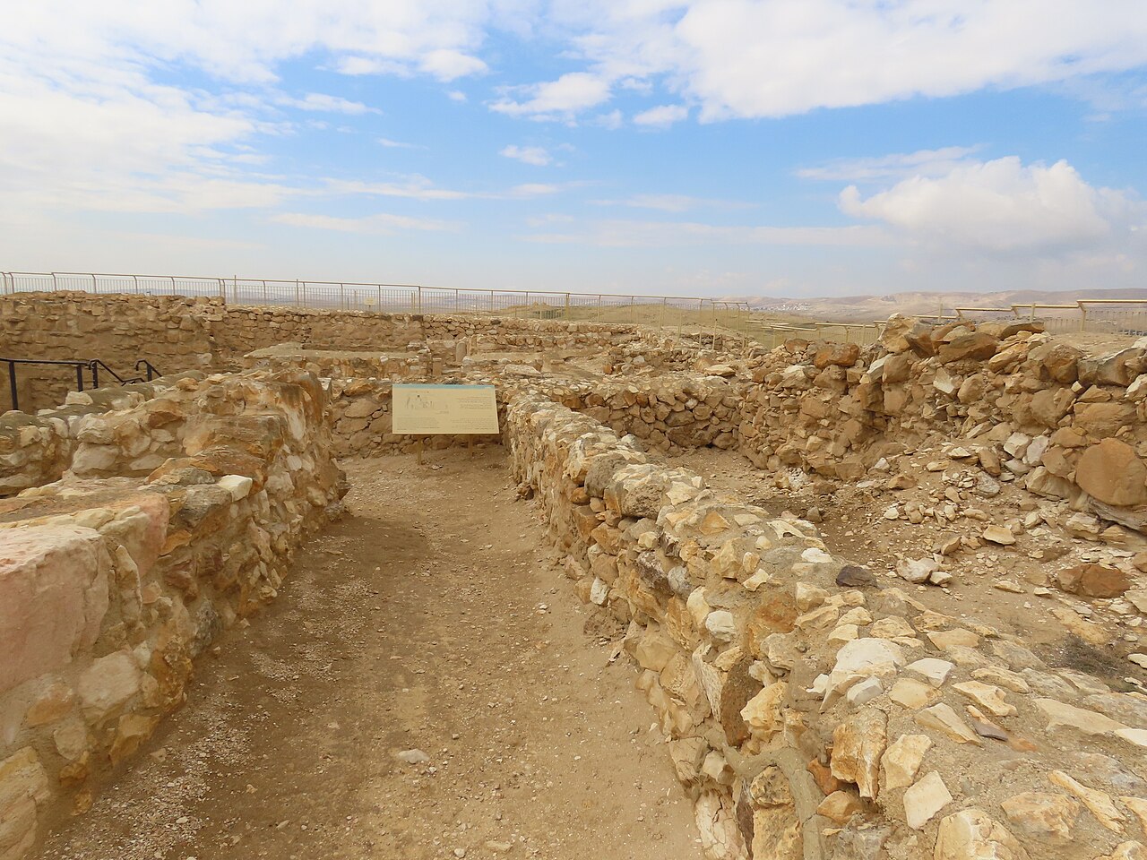 The reconstructed shrine of the Arad fortress temple with its standing stones