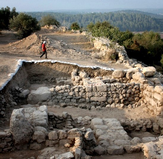 The excavated western four-chambered city gate at Khirbet Qeiyafa, Elah Valley, Israel