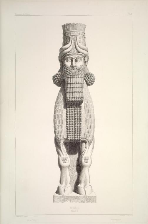 A colossal winged-bull gate guardian (lamassu) from Sargon II's palace at Khorsabad
