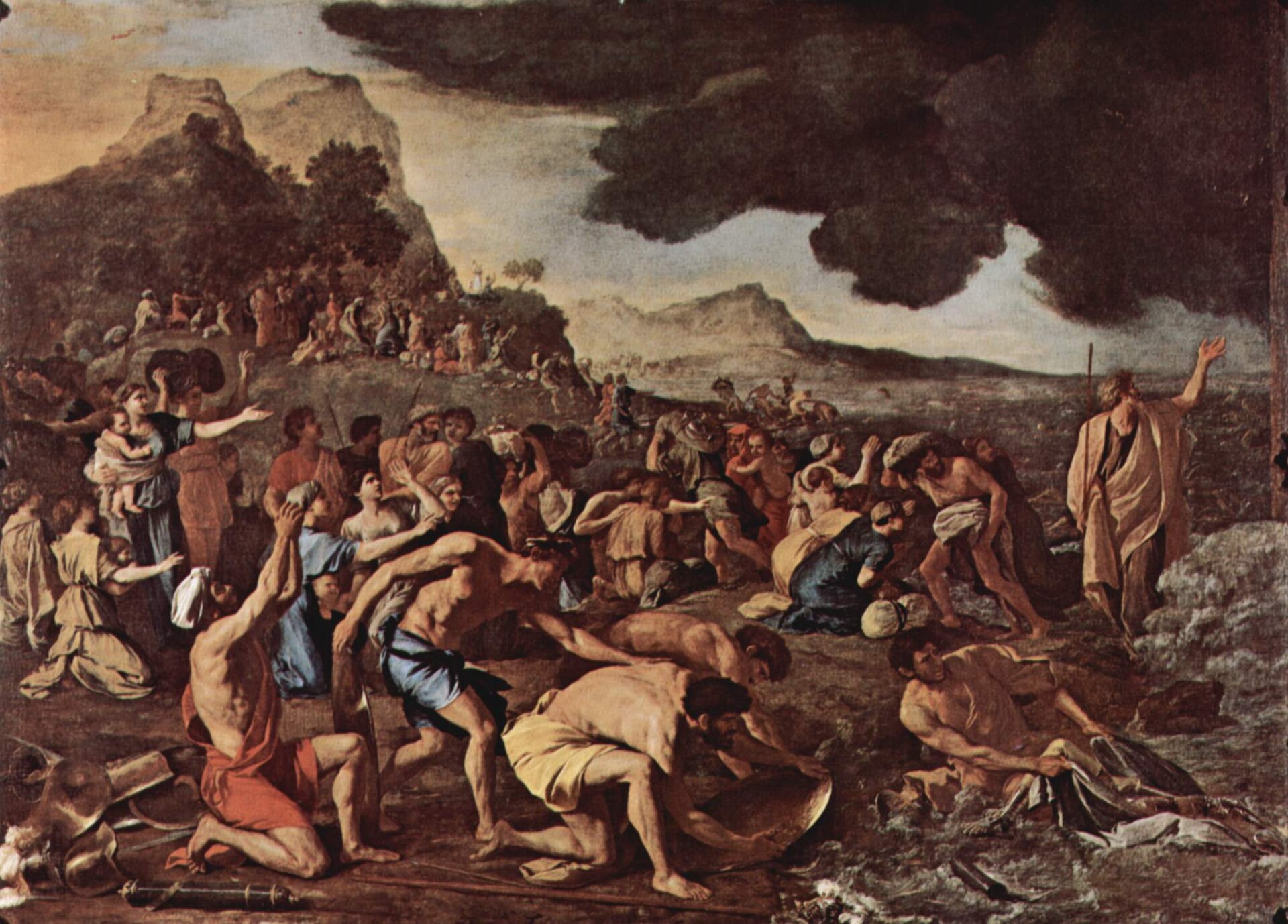 Poussin's painting of the Israelites safe on the far shore as Moses raises his staff over the sea